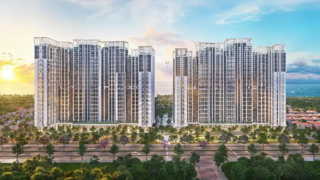 Các căn hộ Beacon Tower vươn cao, hướng tầm mắt ra biển rộng và thành phố Vũng Tàu. Ảnh: Sun Group