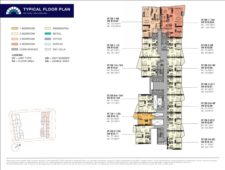 Bản vẽ mặt bằng tầng điển hình bố trí các loại hình căn hộ tại tháp The Opera Residence