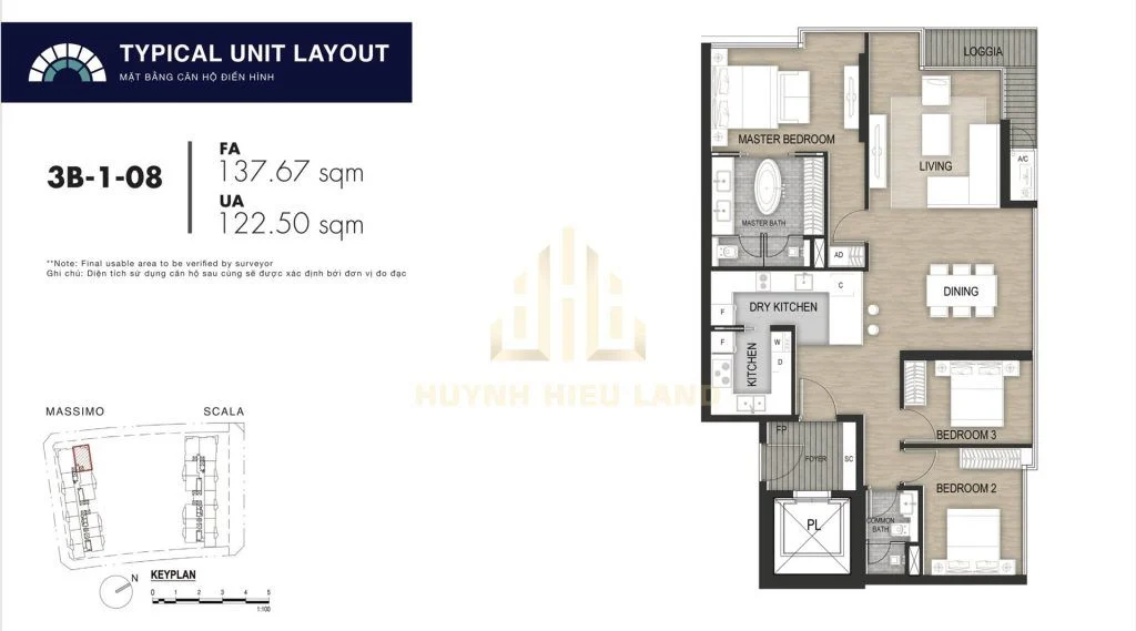 Sơ đồ thiết kế bóc mái căn hộ 3 phòng ngủ hạng sang tại dự án The Opera Residence