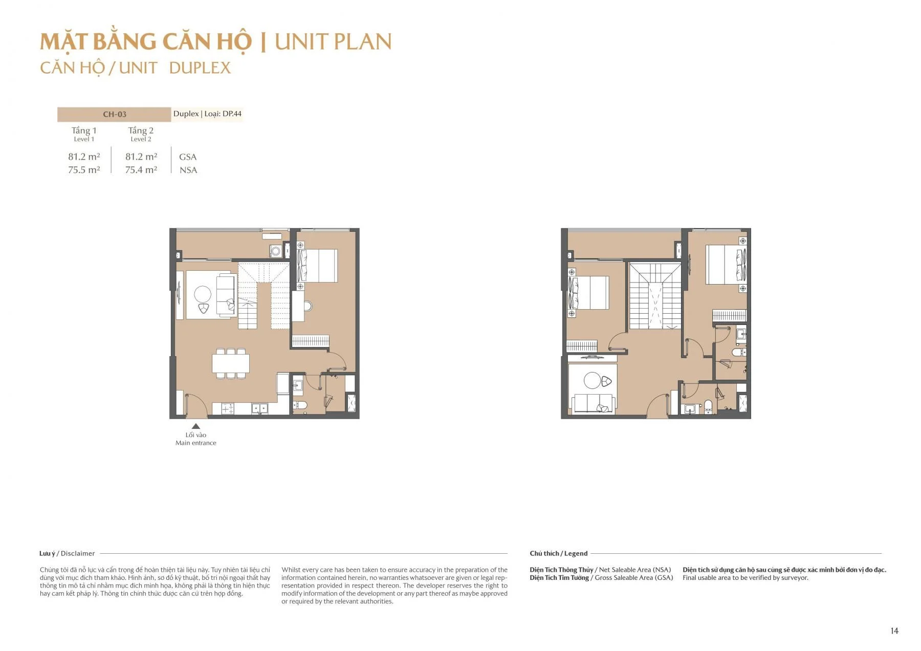 Layout thiết kế căn hộ Duplex thông tầng mã CH-03 tháp B2 Masteri Park Place