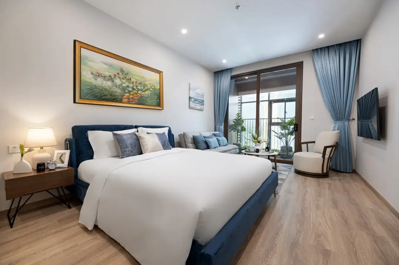 Căn hộ studio mẫu tại Sun Costa Residence với thiết kế hiện đại, ấm cúng. Ảnh Sun Property