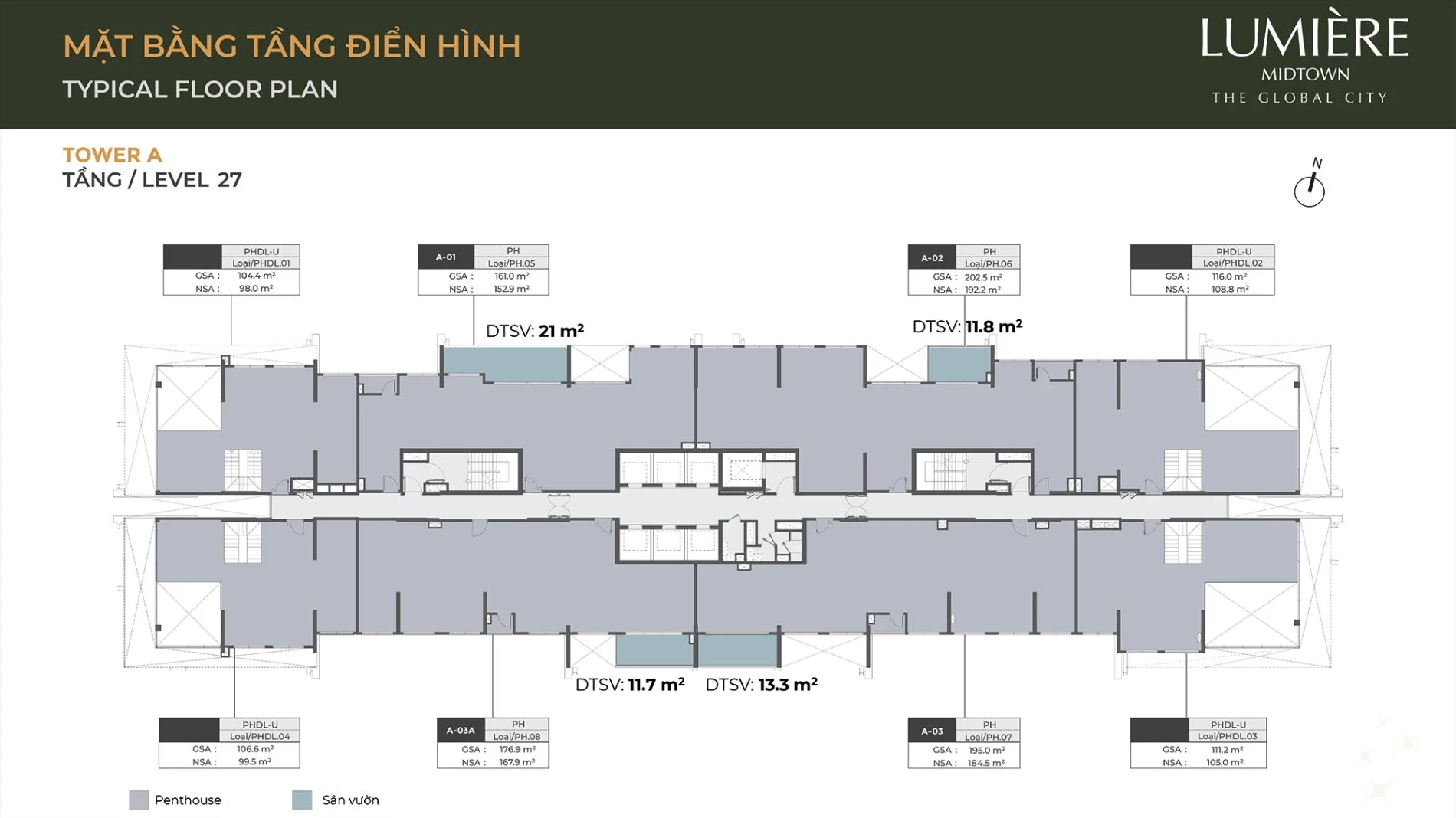 Layout mặt bằng tầng 27 tháp A dự án Lumiere Midtown