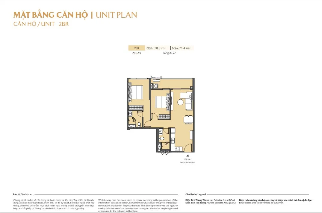 Bản vẽ thiết kế căn hộ 2 phòng ngủ 2BR mã CH-03 tại tòa A dự án Masteri Cosmo Central