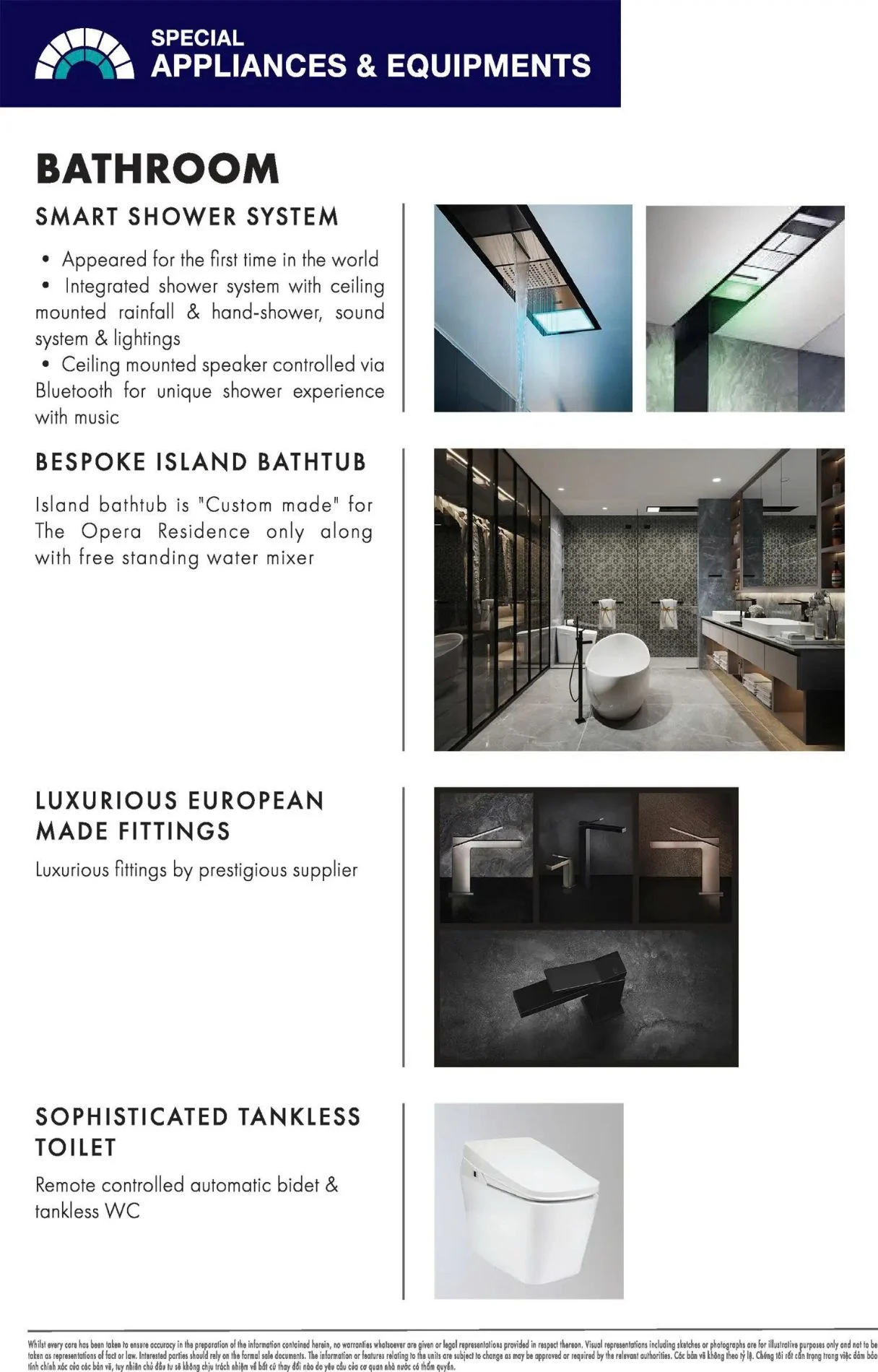 Bồn tắm độc lập và hệ thống vòi sen thông minh tại phòng tắm The Opera Residence