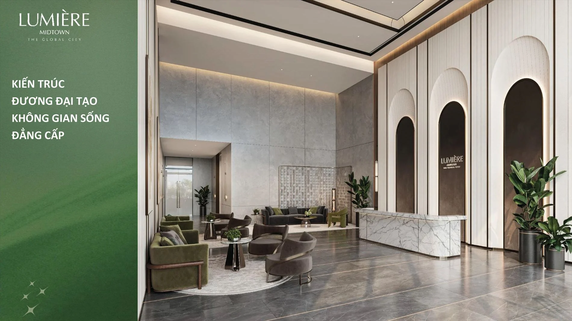 Chi tiết thiết kế nội thất mang phong cách đương đại tại sảnh chờ Lumiere Midtown