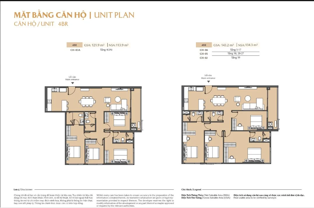 Mặt bằng căn hộ 4 phòng ngủ 4BR dành cho gia đình đa thế hệ tại tòa A Masteri Cosmo Central