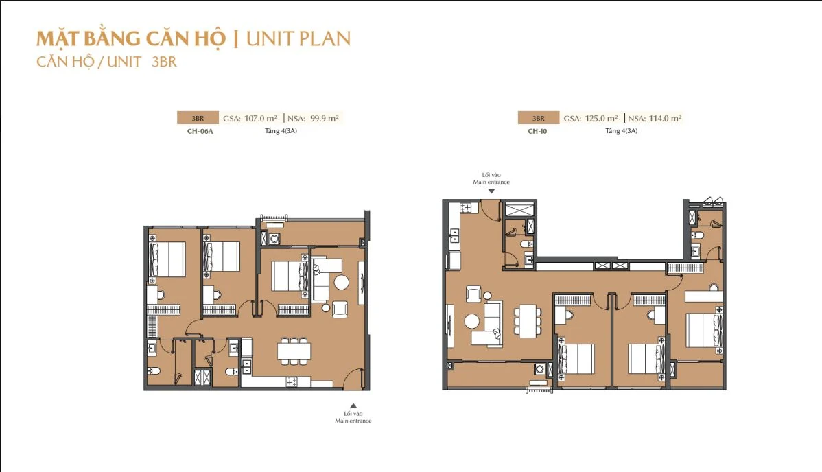 Chi tiết bản vẽ layout căn hộ 3 phòng ngủ mã CH-06A và CH-10 dự án Masteri Cosmo Central