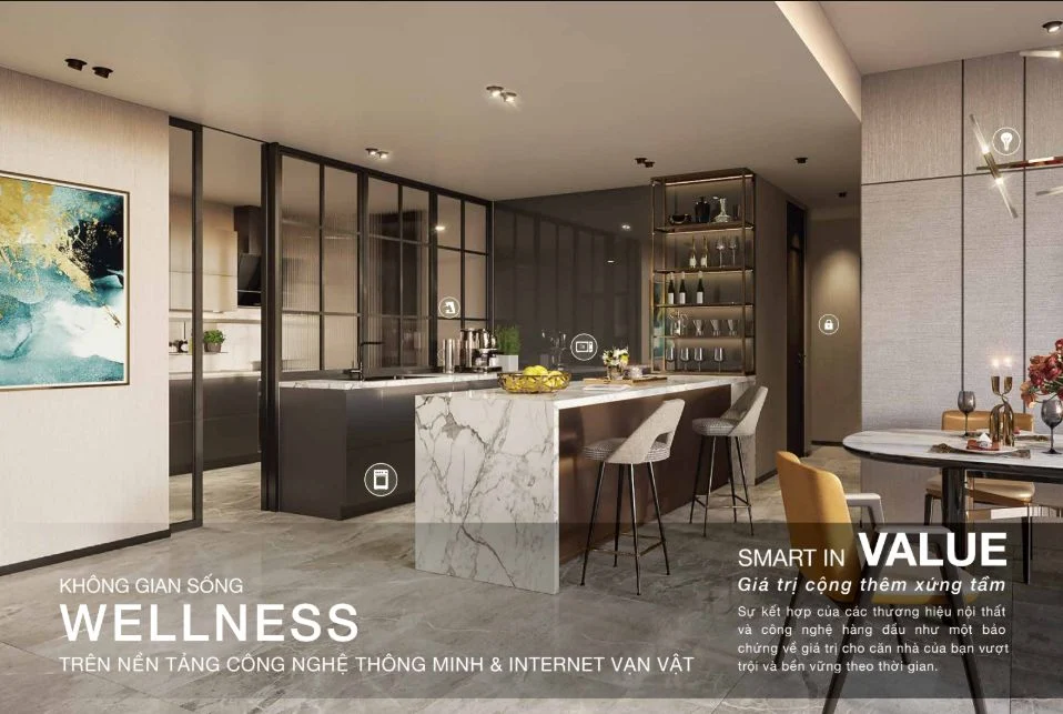 Không gian bếp The Crest Residence sử dụng thiết bị Bosch và Hafele cao cấp