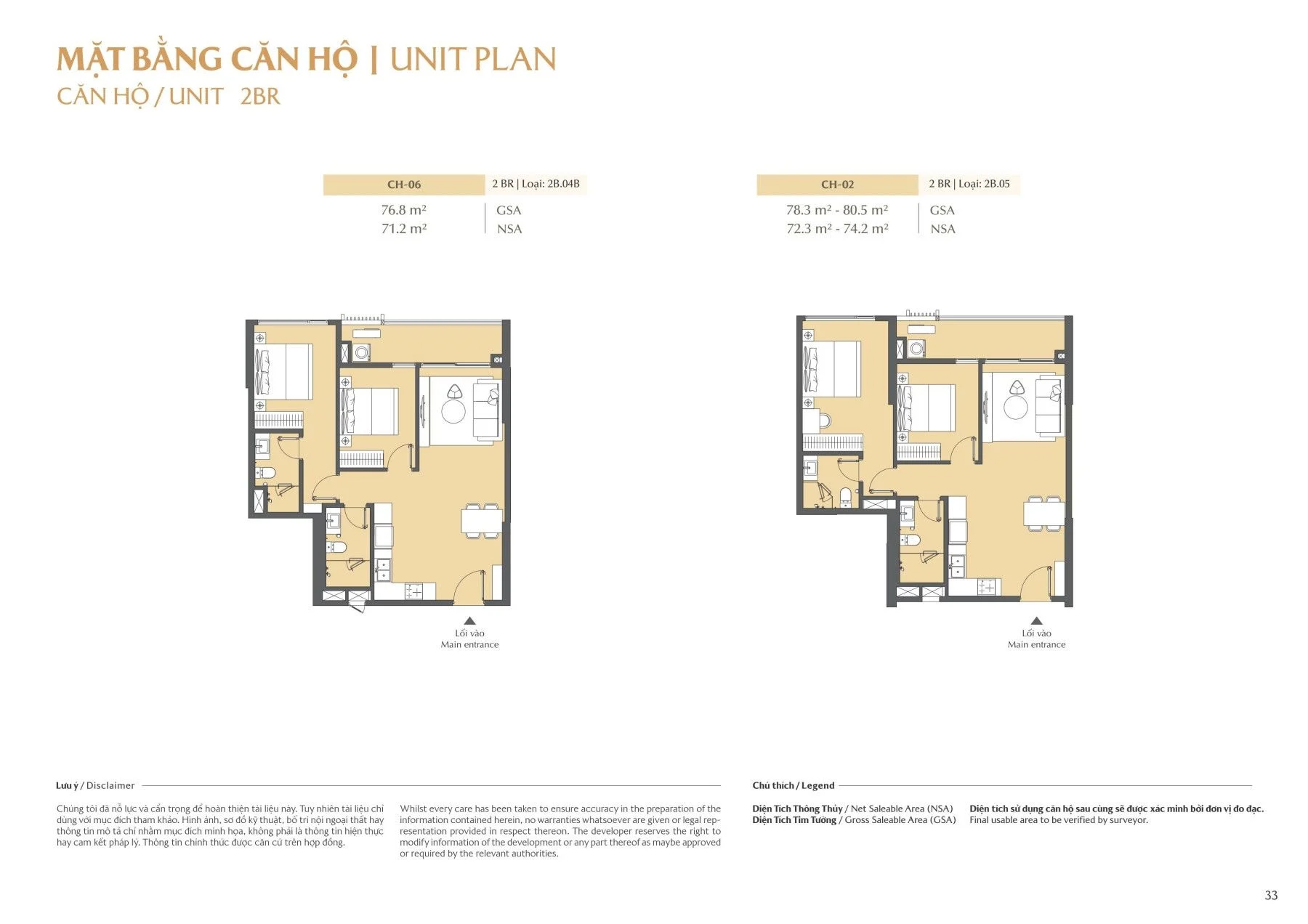 Chi tiết mặt bằng căn hộ 2 phòng ngủ 2BR mã CH-06 và CH-02 tại tháp B2 Masteri Park Place