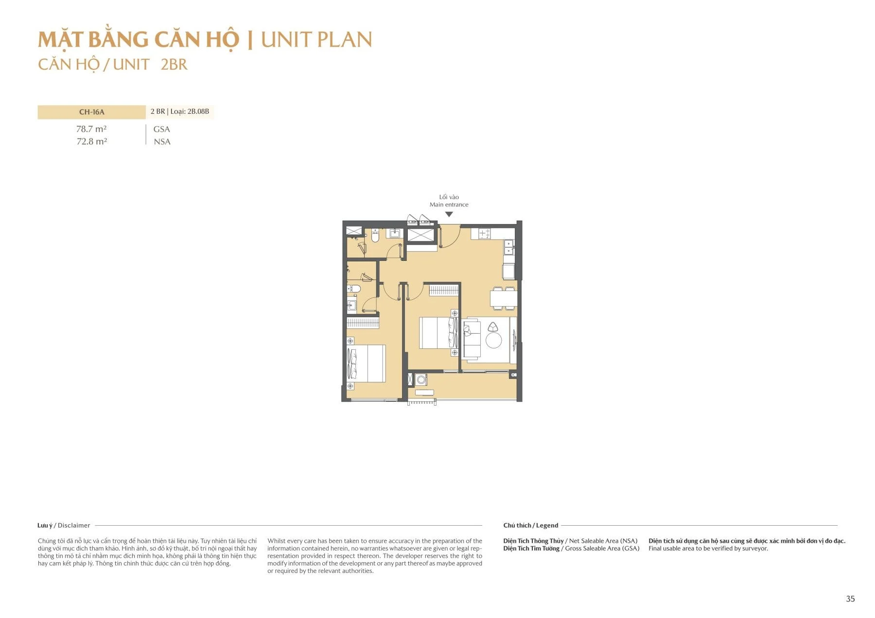 Bản vẽ mặt bằng căn hộ 2 phòng ngủ mã CH-16A dự án Masteri Park Place tháp B2