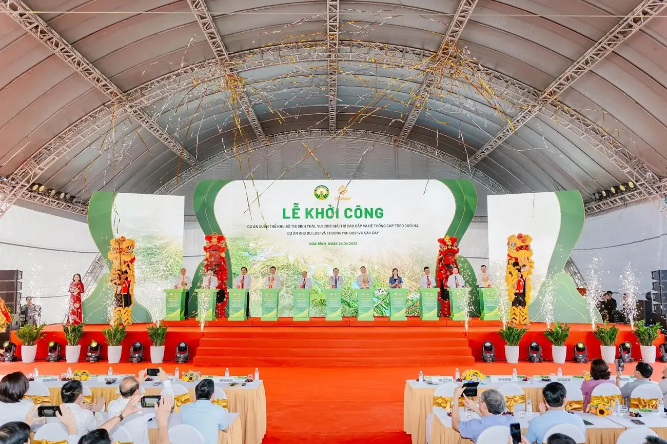 Lễ khởi công Tổ hợp nghỉ dưỡng khoáng nóng hơn 21.000 tỷ đồng của Sun Group tại Phú Thọ.