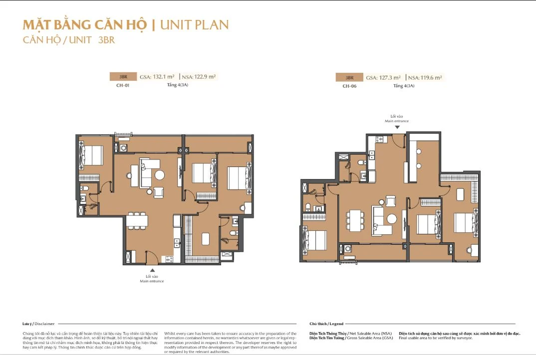 Mặt bằng layout căn hộ 3 phòng ngủ 3BR diện tích lớn tầng 4 tòa B2 Masteri Cosmo Central