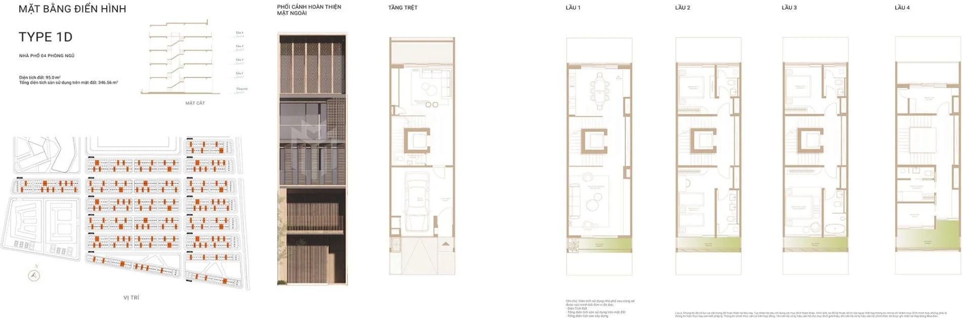 Chi tiết mặt bằng layout nhà phố Soho The Global City mẫu Type 1D