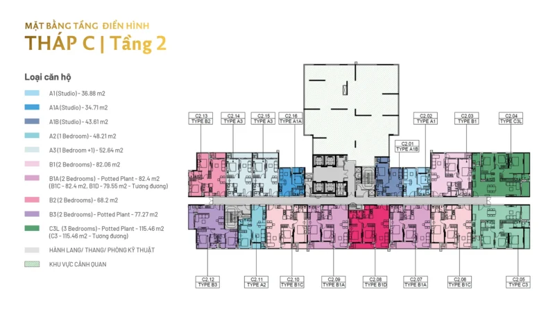 Mặt bằng tầng Tháp C dự án Elysian Thủ Đức chi tiết nhất