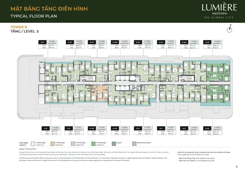 Mặt bằng tầng Tháp B dự án LUMIÈRE Midtown