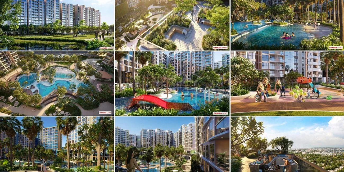 Hình ảnh tổng hợp các tiện ích hồ bơi, công viên, khu vui chơi tại Eaton Park