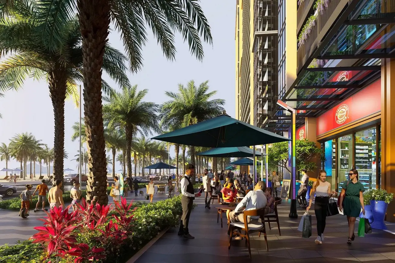 Nhịp sống sôi động dưới chân đế các tòa tháp Sun Centro Town. Ảnh phối cảnh: Sun Property