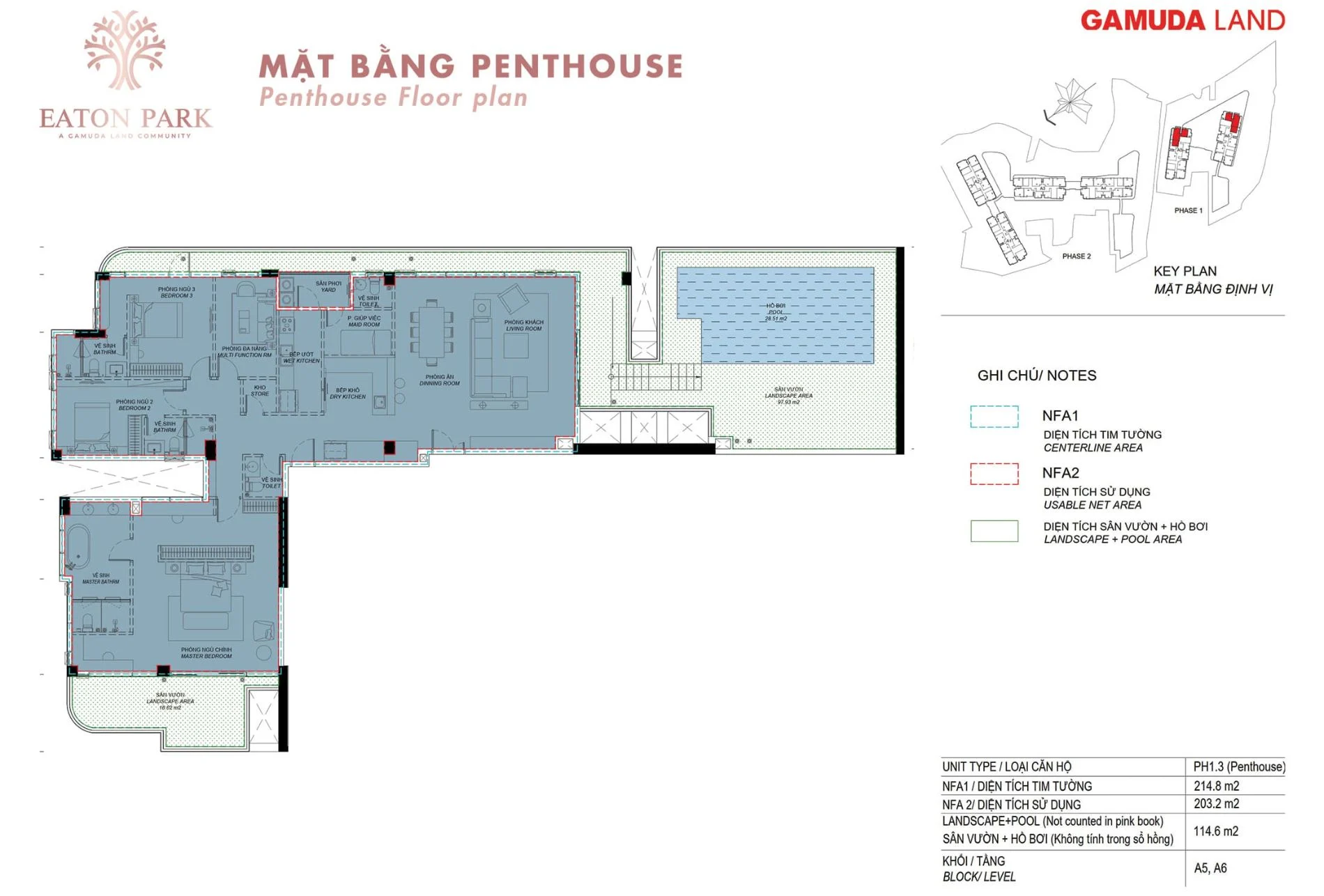 Bản vẽ thiết kế chi tiết mặt bằng penthouse với hồ bơi riêng tại dự án Eaton Park