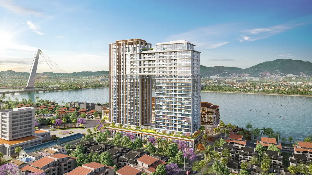 Phối cảnh minh họa dự án Sun Ponte Residence ven sông Hàn, mang đến không gian sống lý tưởng và hiện đại. Ảnh: Sun Property