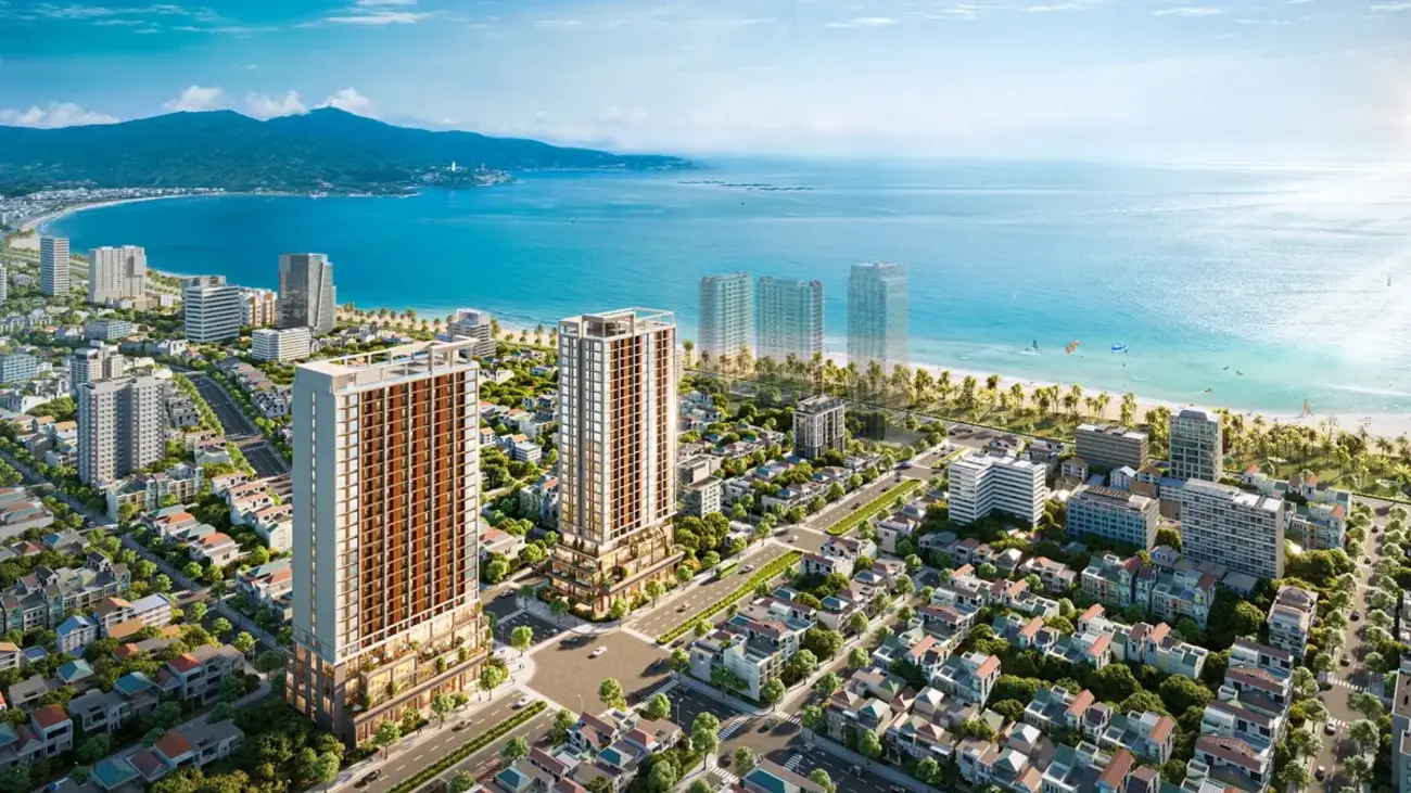 Phối cảnh tổ hợp Sun Costa Residence với vị trí đắc địa cận biển Mỹ Khê, Đà Nẵng. Ảnh: Sun Property.