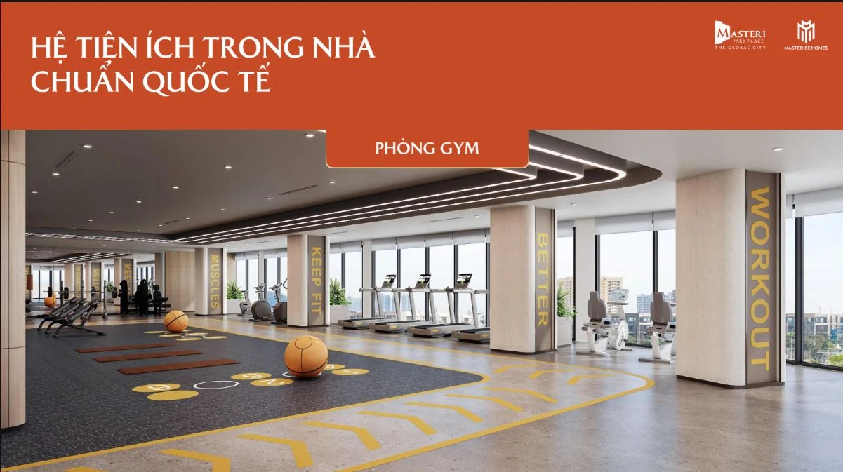 Không gian phòng gym trang bị máy móc tập luyện cao cấp tại Masteri Park Place