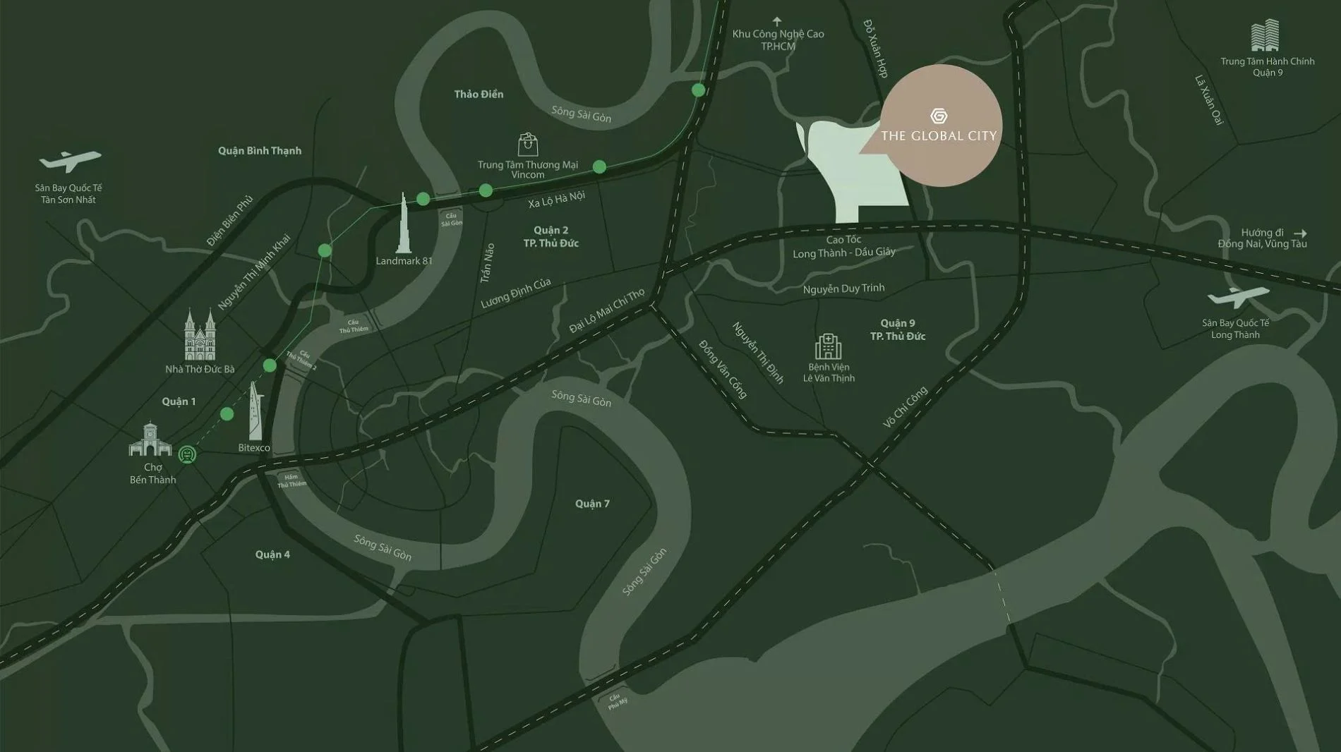 Sơ đồ kết nối giao thông huyết mạch từ The Global City đến trung tâm thành phố