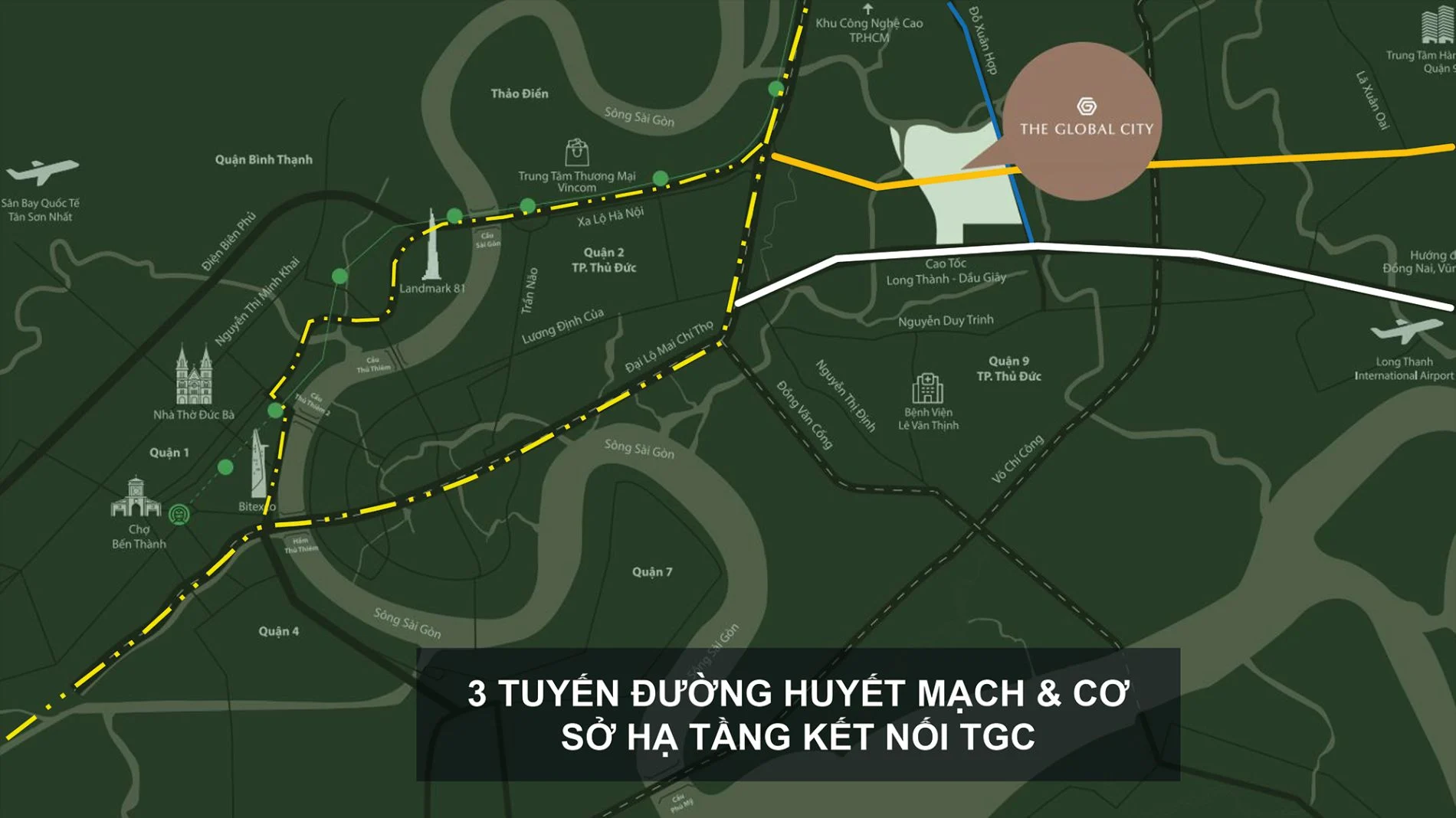 Sơ đồ kết nối 3 tuyến đường huyết mạch từ The Global City đến trung tâm thành phố