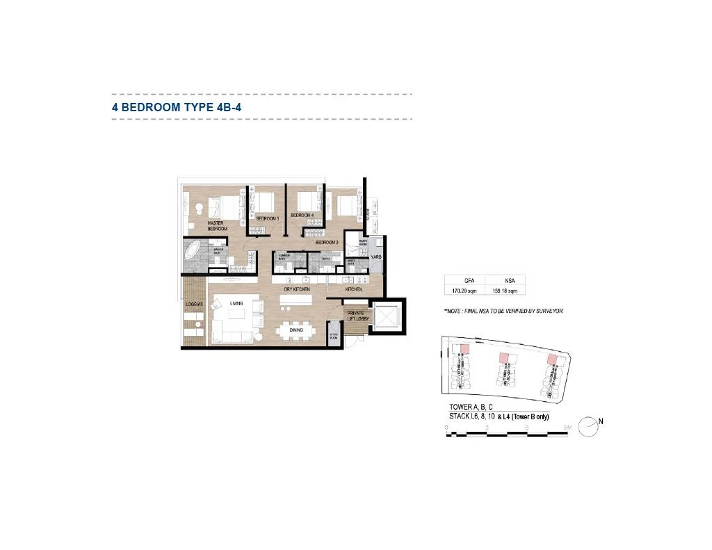 Bản vẽ mặt bằng căn hộ 4 phòng ngủ Type 4B-4 The Galleria Residence