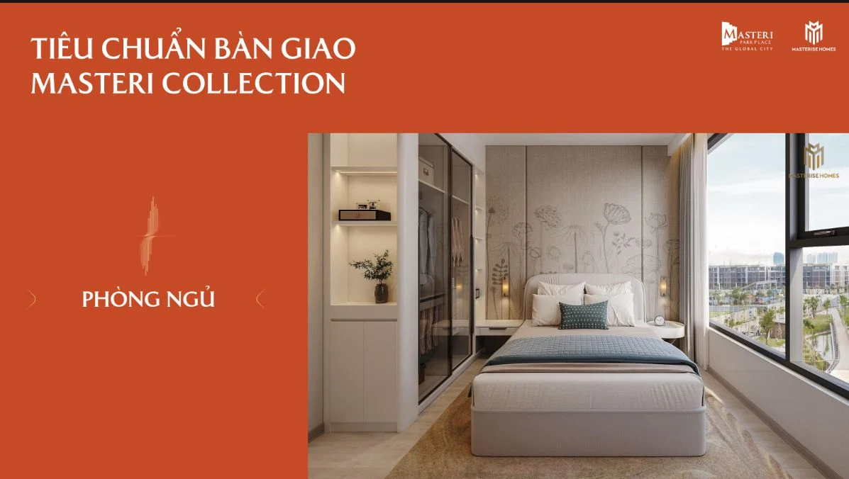 Hệ tủ quần áo và cửa sổ kính Low-E bên trong phòng ngủ Masteri Park Place