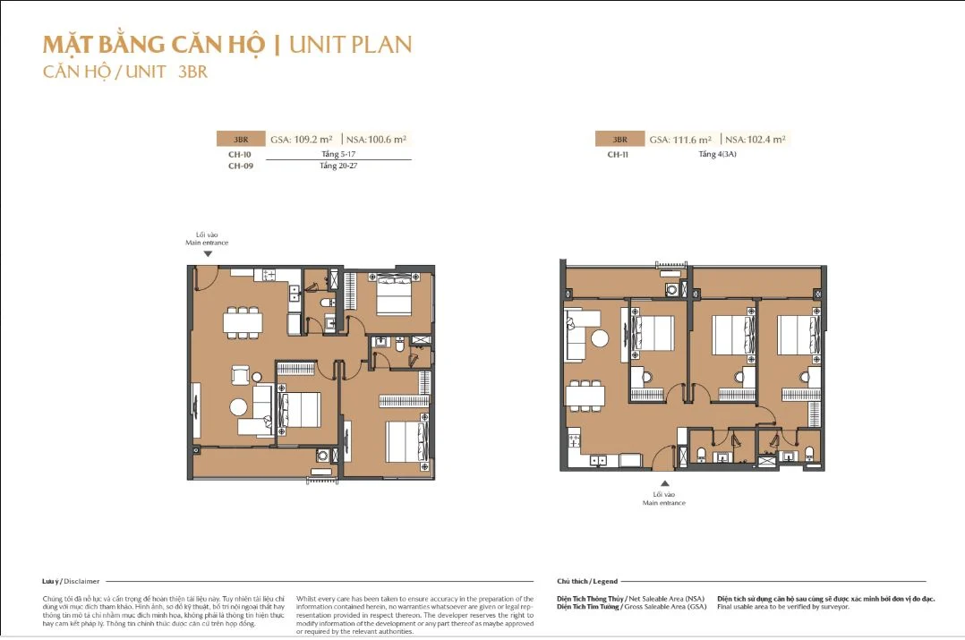 Thiết kế mặt bằng căn hộ 3 phòng ngủ 3BR căn góc tại tòa A Masteri Cosmo Central