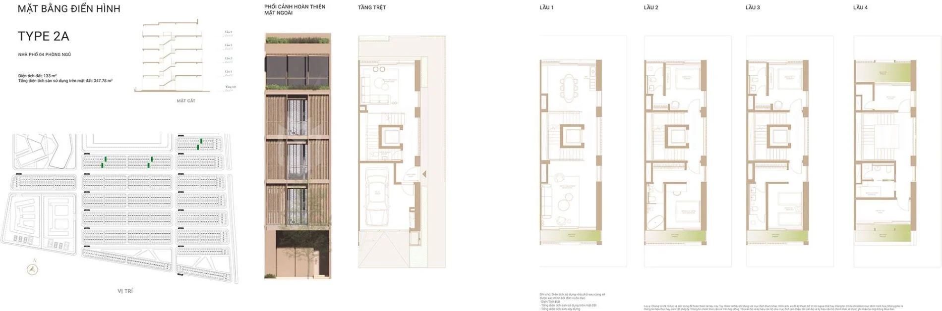 Bản vẽ mặt bằng thiết kế nhà phố SOHO Type 2A diện tích 133 m2