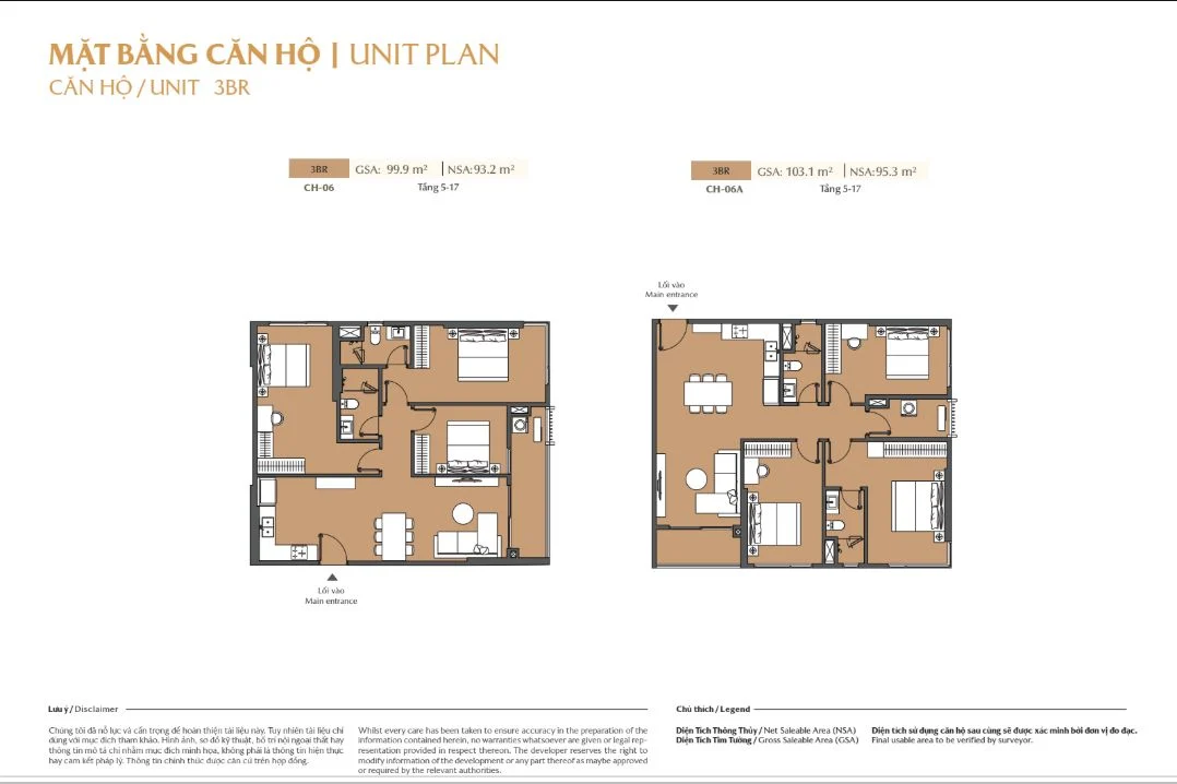 Thiết kế layout căn hộ 3 phòng ngủ 3BR mã CH-06 và CH-06A tòa B2