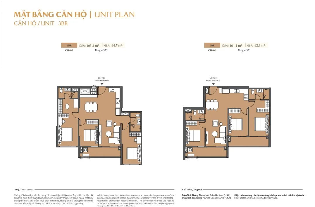 Bản vẽ chi tiết căn hộ 3 phòng ngủ 3BR mã CH-05 và CH-06 tòa A Masteri Cosmo Central