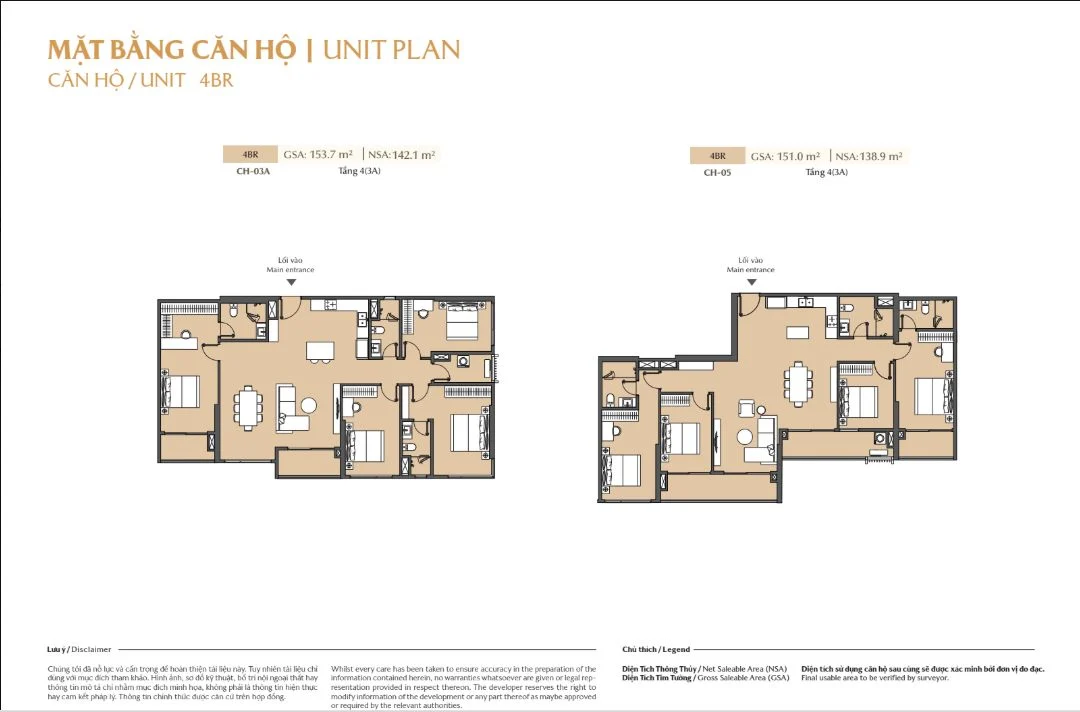 Chi tiết layout căn hộ 4 phòng ngủ 4BR mã CH-03A và CH-05 tòa B2 Masteri Cosmo Central