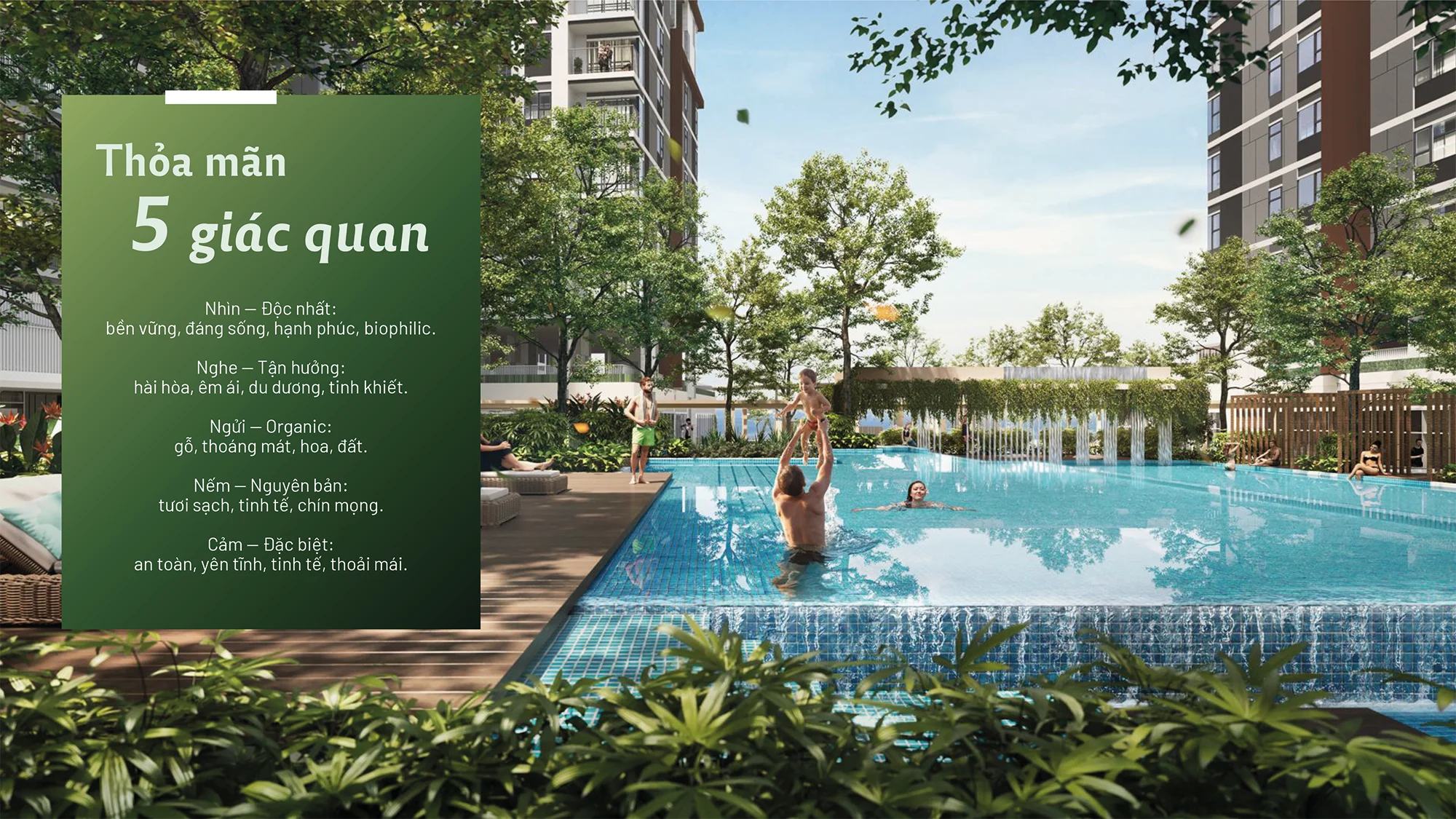 Cư dân tận hưởng không gian hồ bơi tràn bờ với thiết kế thác nước tại Elysian