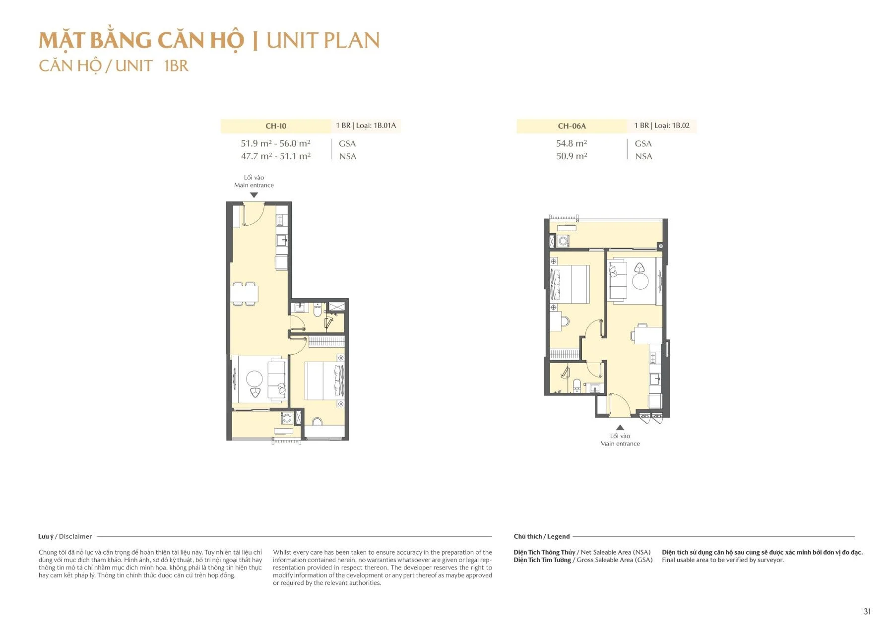 Bản vẽ layout mặt bằng căn hộ 1 phòng ngủ 1BR tháp B2 dự án Masteri Park Place diện tích 51m2 đến 56m2