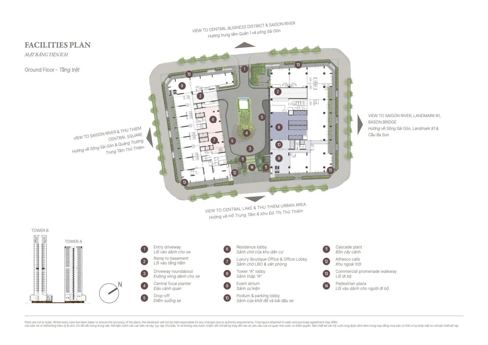 Bản vẽ mặt bằng tầng trệt Ground Floor tháp A và B dự án The Metropole Thủ Thiêm