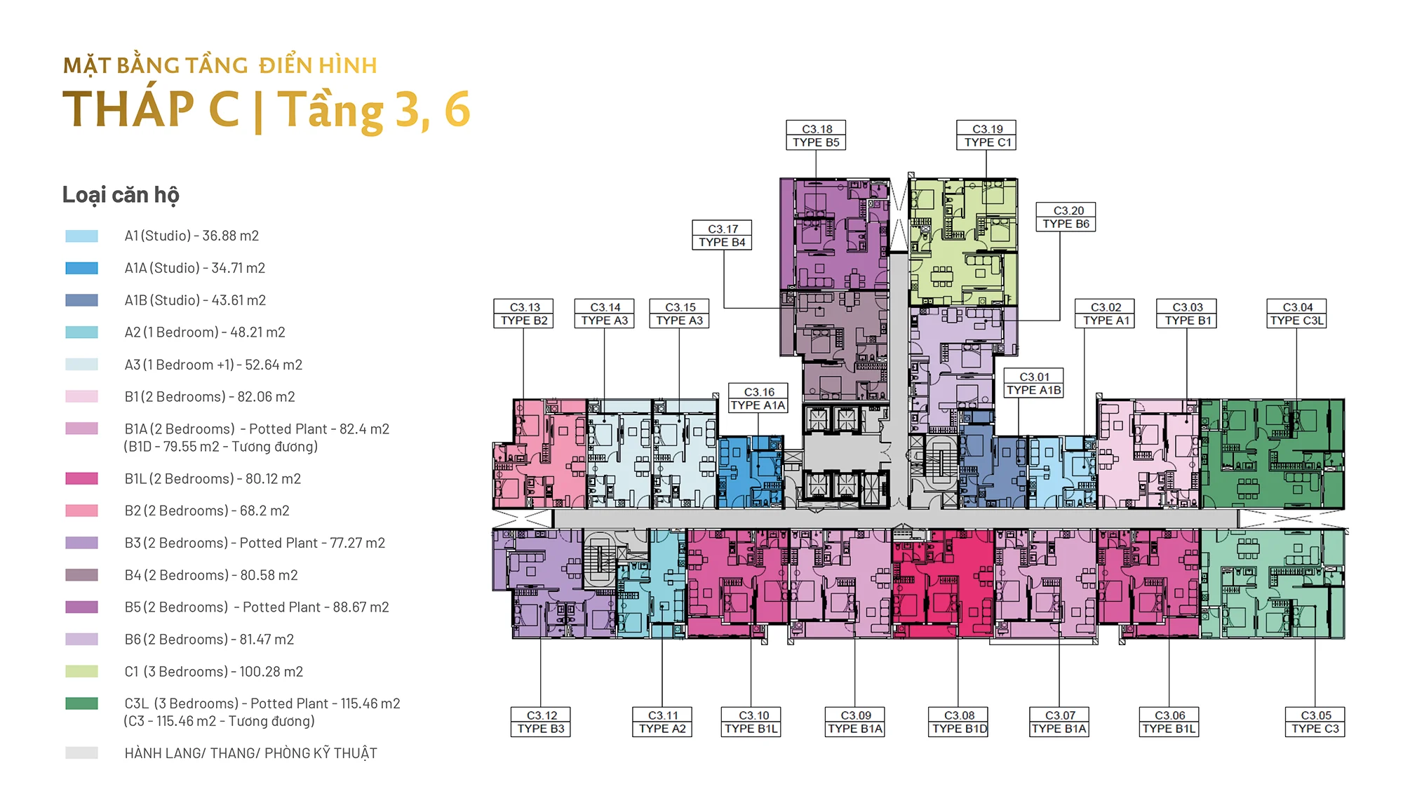 Mặt bằng tầng điển hình tháp C dự án Elysian Gamuda Land