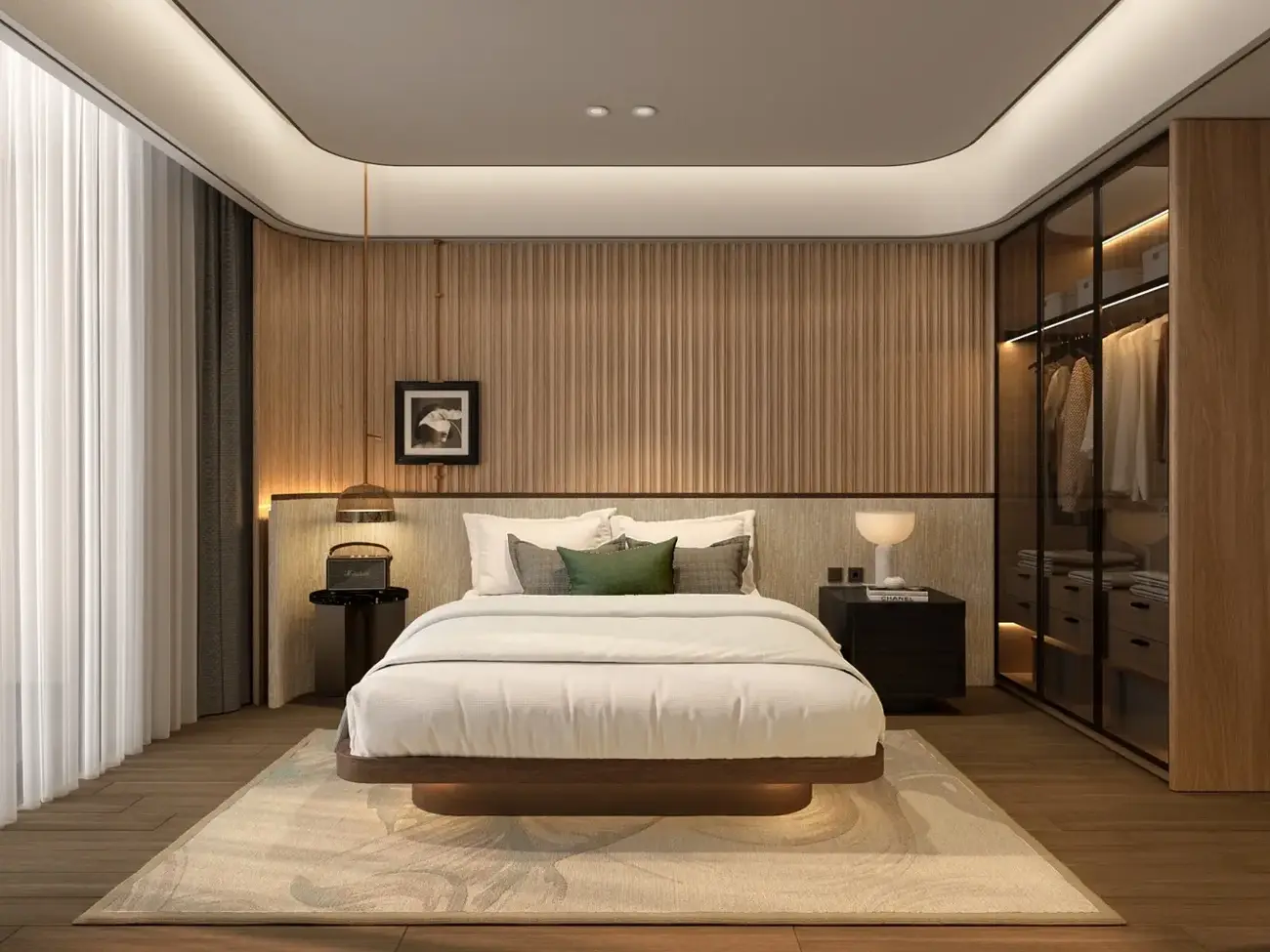 Thiết kế nội thất phòng ngủ hiện đại tại Sun Solar Residence. Ảnh: Sun Property