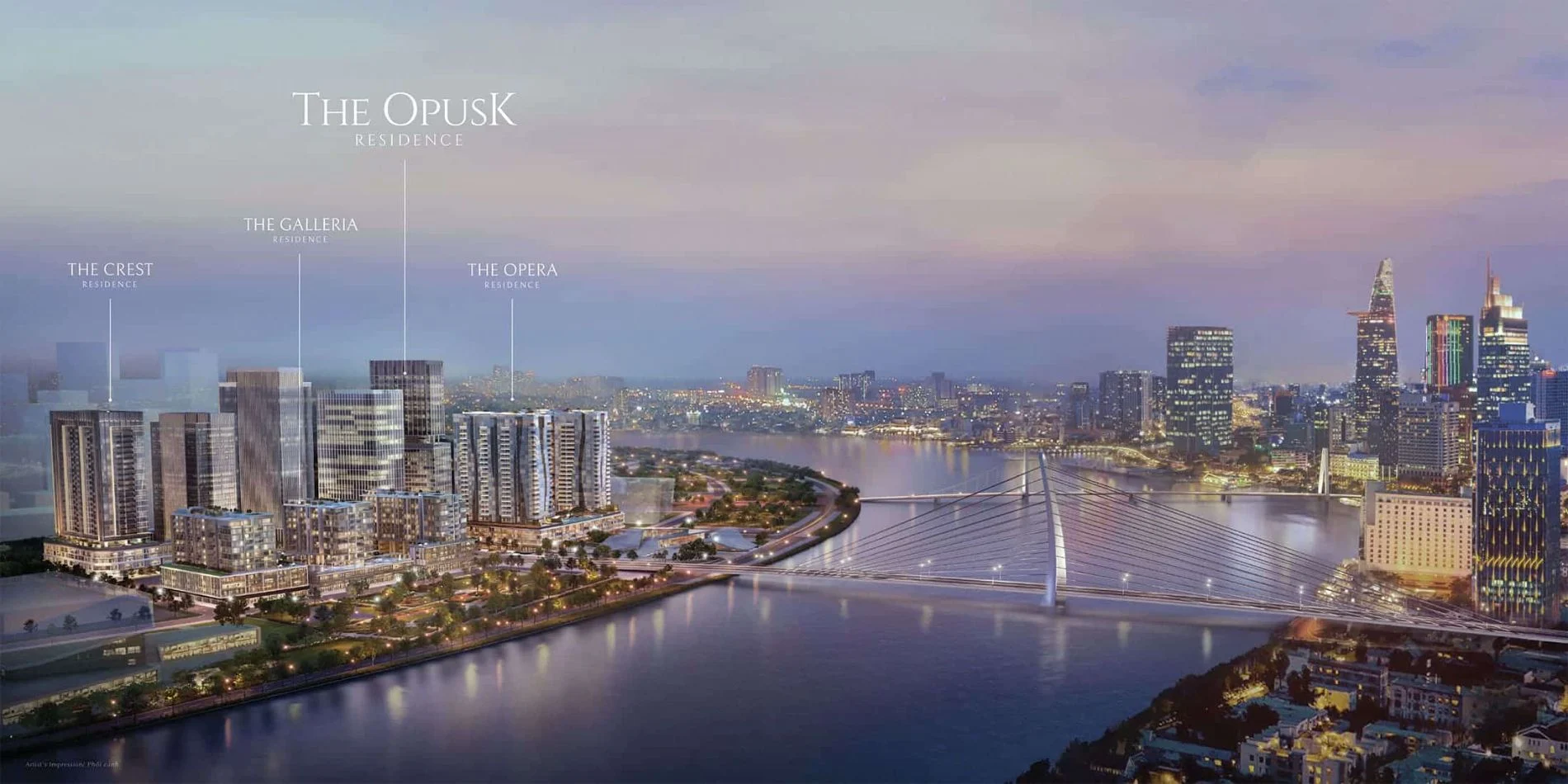 Phối cảnh tổng thể vị trí dự án The Metropole Thủ Thiêm nằm bên bờ sông Sài Gòn kết nối trực tiếp Quận 1.