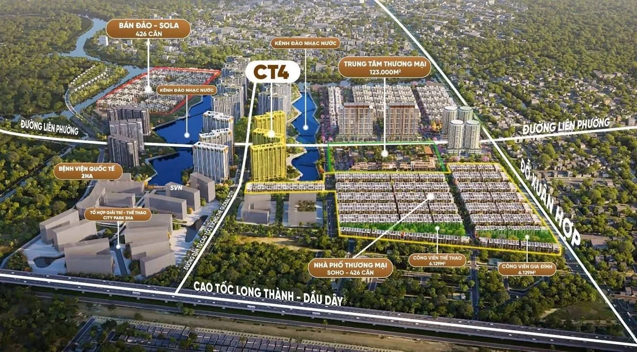 Vị trí phân khu căn hộ Masteri Cosmo Central CT4 liền kề trung tâm thương mại và kênh đào nhạc nước
