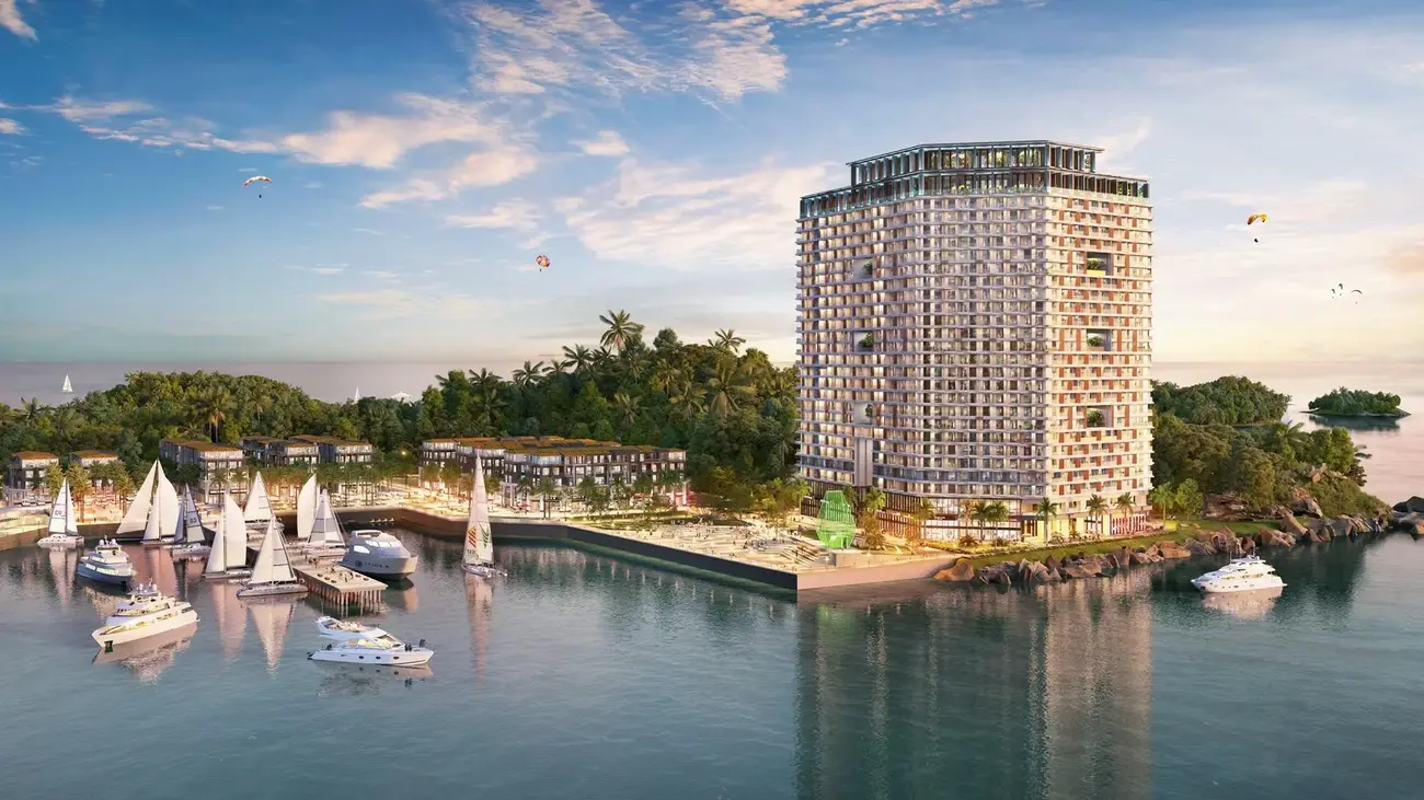 Tòa tháp Thanh Long tại Cát Bà với vị trí đắc địa, đón luồng gió biển và tận hưởng hệ tiện ích đẳng cấp. Ảnh: Sun Group.