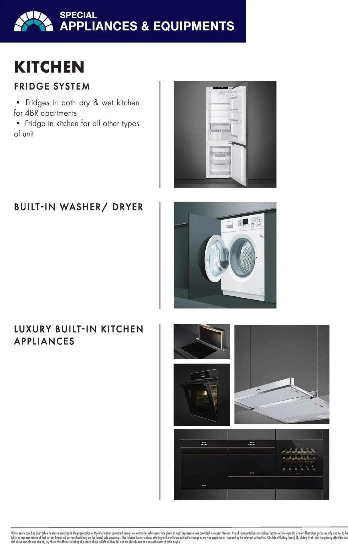 Tủ lạnh âm tường, máy giặt sấy và thiết bị bếp Smeg tại The Opera Residence