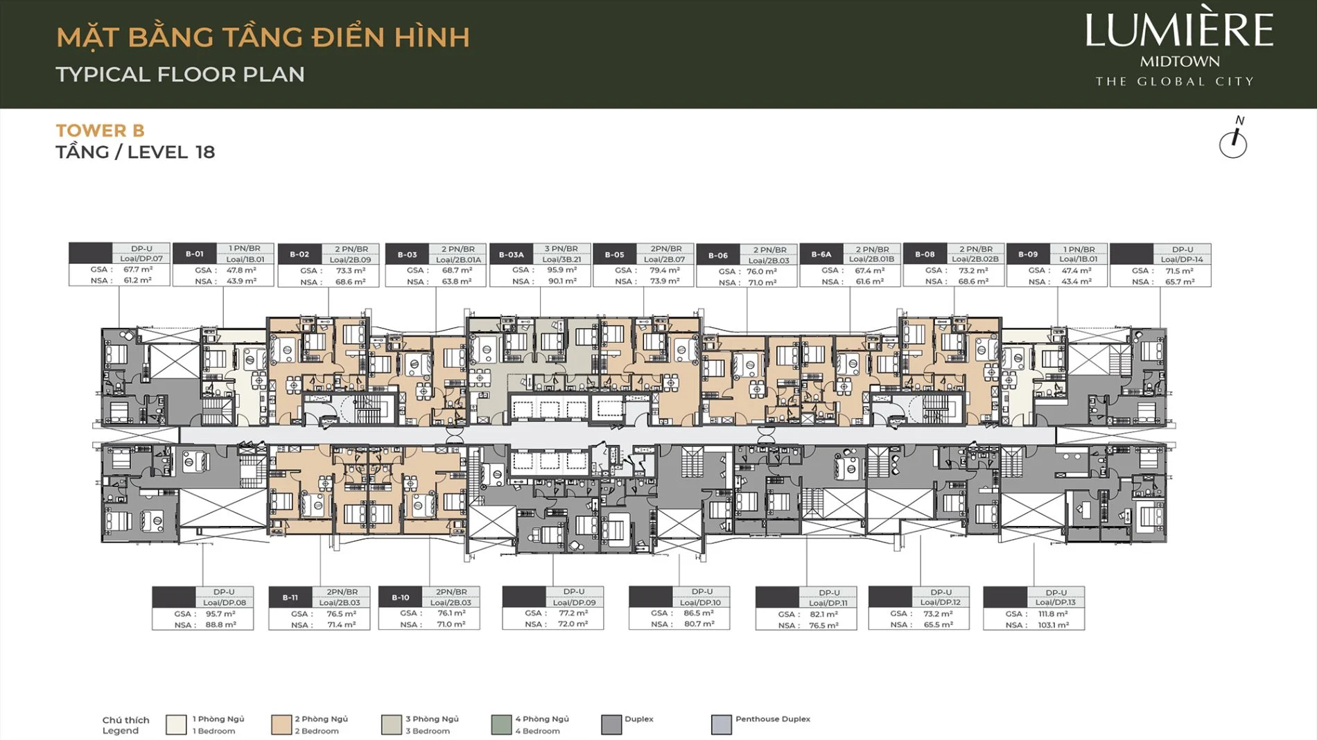 Bản vẽ mặt bằng tầng 18 tháp B dự án Lumiere Midtown