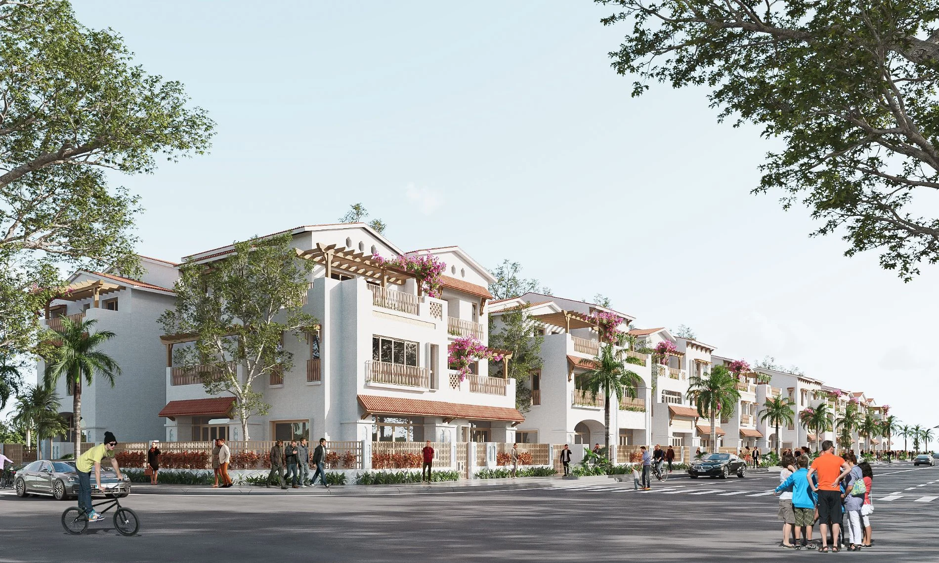 Thiết kế kiến trúc Iberia Địa Trung Hải của dãy Biệt thự Song lập Casa Villa mặt tiền đường nội khu