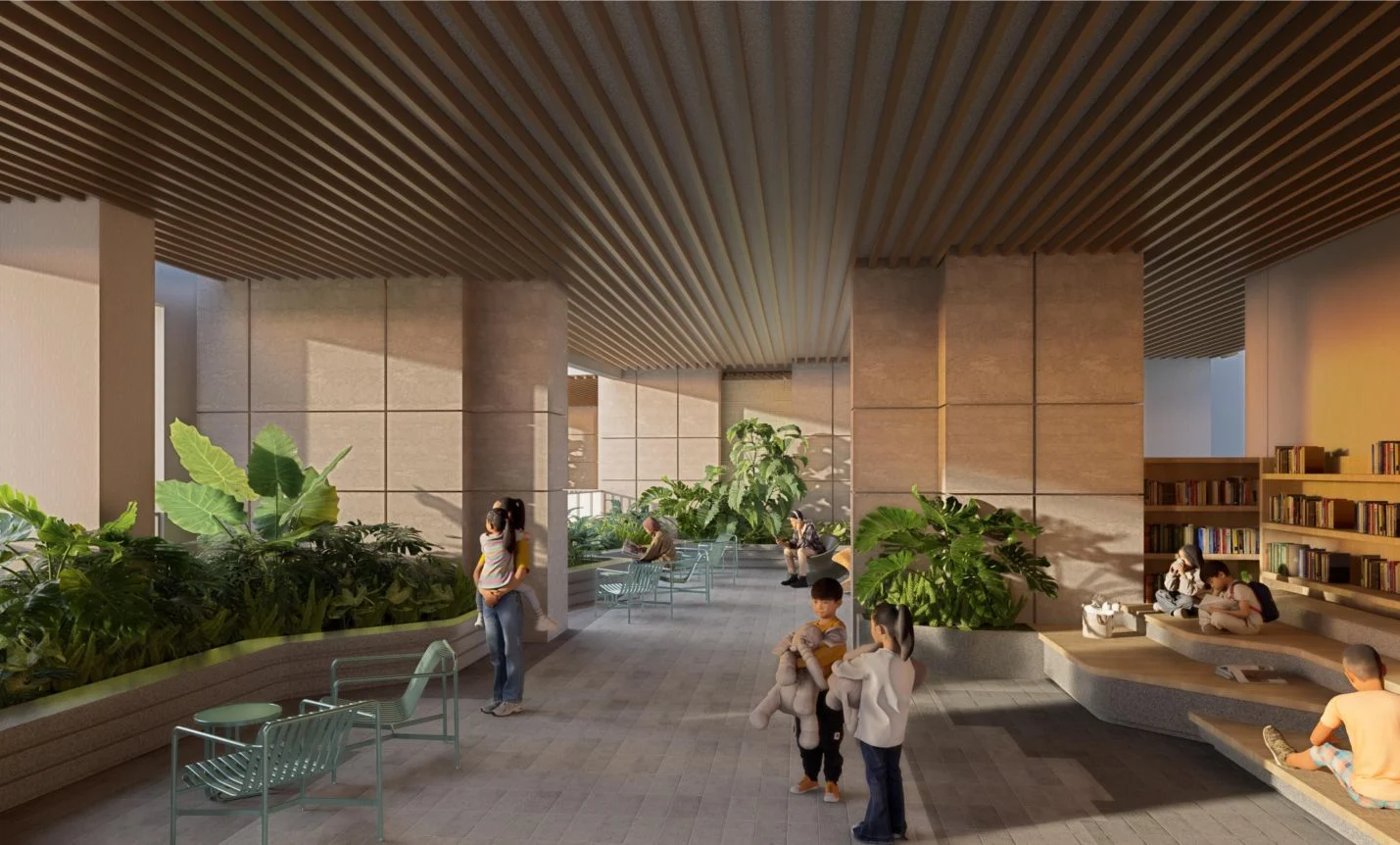 Khu vực đọc sách yên tĩnh với thiết kế mở đón ánh sáng tự nhiên tại Beacon Tower