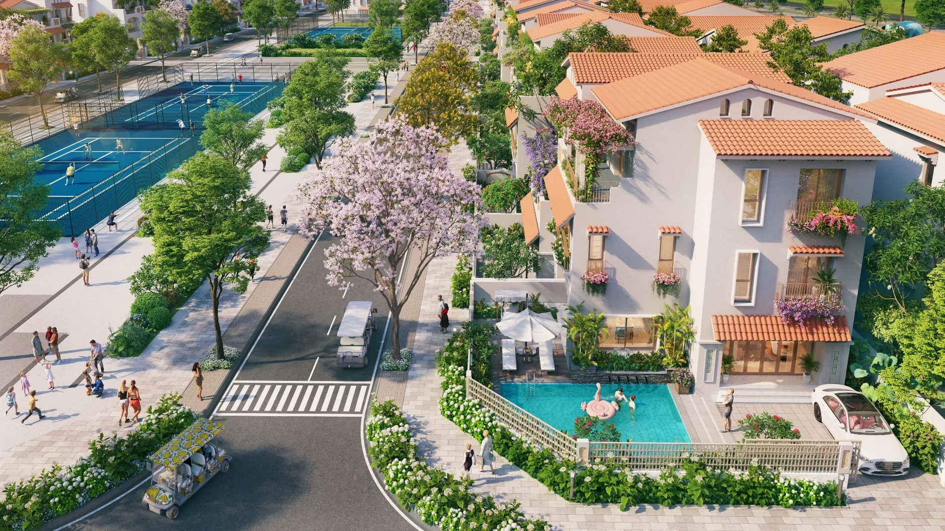 Gia đình đang bơi lội và thư giãn tại hồ bơi riêng tư trong khuôn viên biệt thự Casa Villa Vũng Tàu.