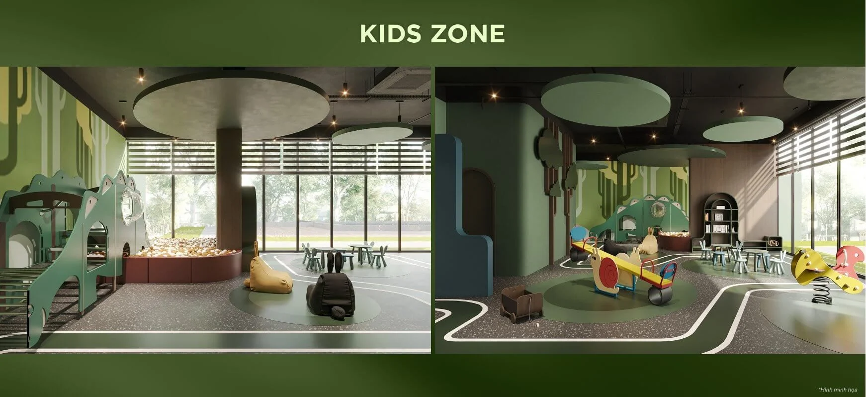 Khu vực nhà bóng và các trò chơi vận động mềm bên trong Kids Zone