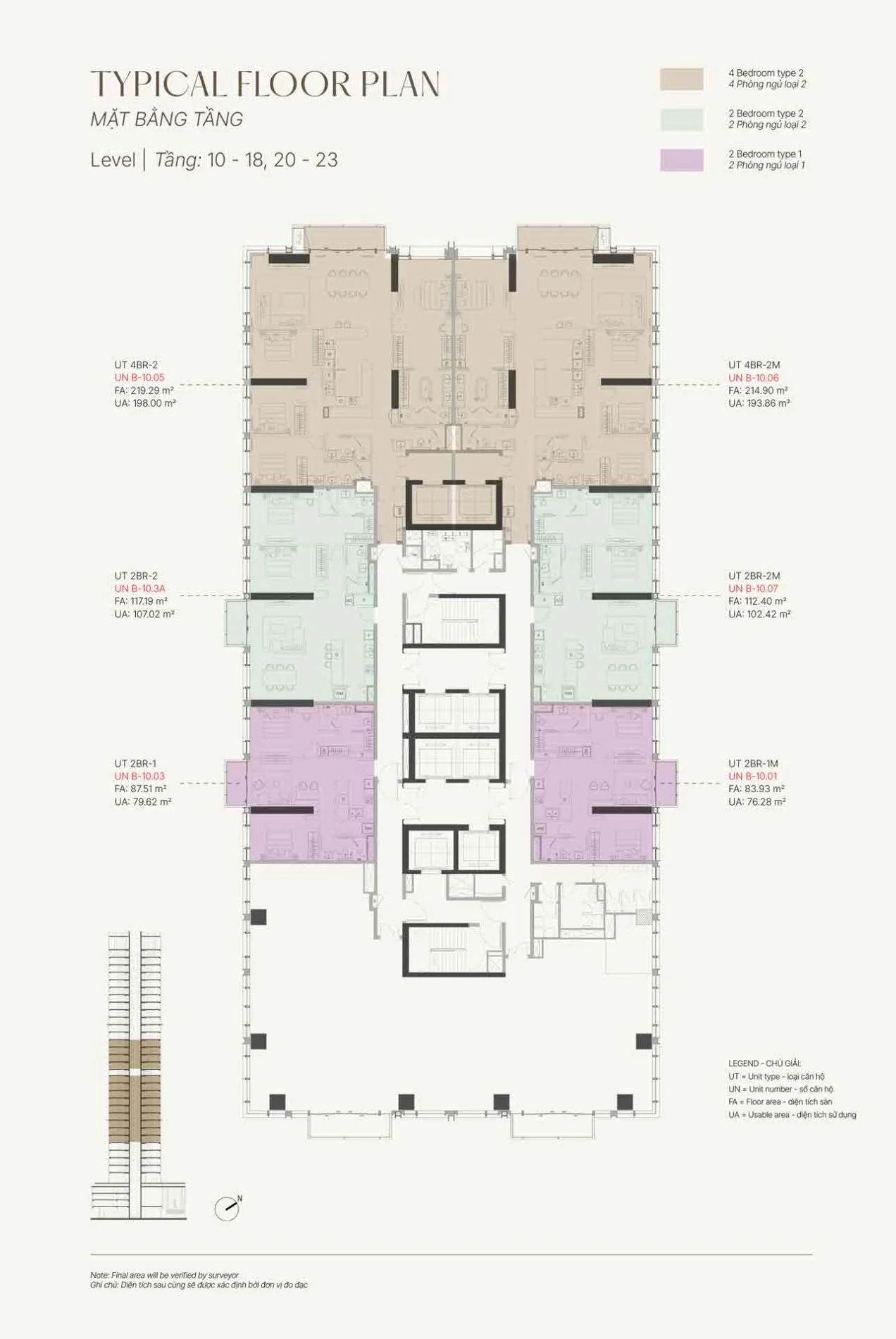 Mặt bằng tầng điển hình 10 đến 23 The Opusk Residence bố trí 6 căn hộ trên một sàn
