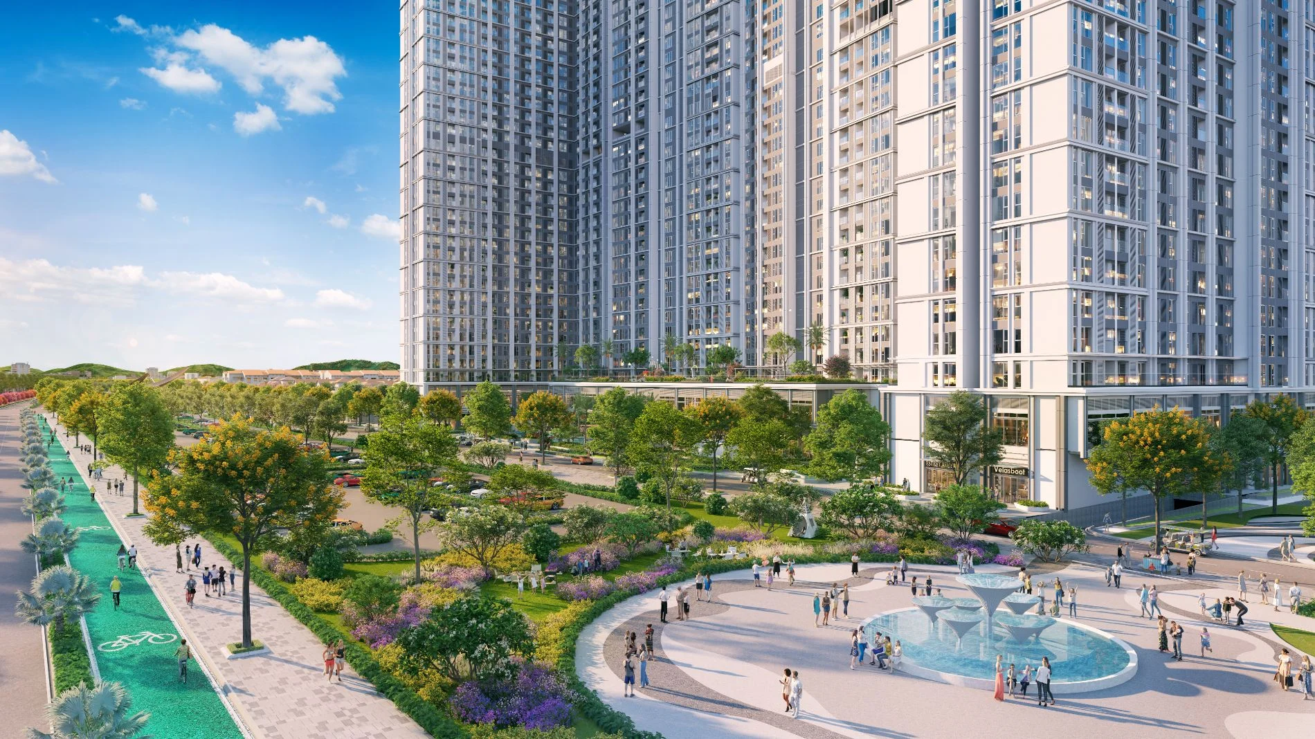 Không gian công viên cây xanh rộng lớn ngay dưới chân tòa tháp Beacon Tower